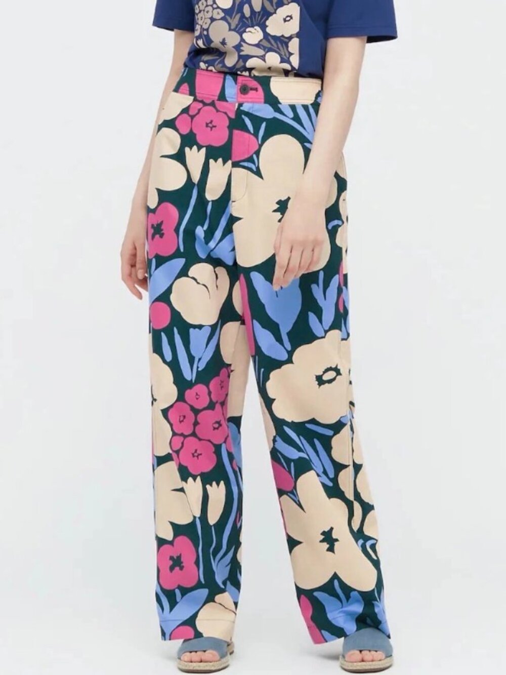 Marimekko Flower Power Print Cotton Wide Leg High Rise Pants Women's size S